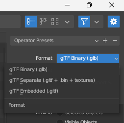 glTF format menu